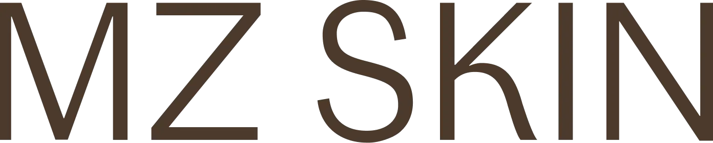 MZ Skin logo in brown text on a white background