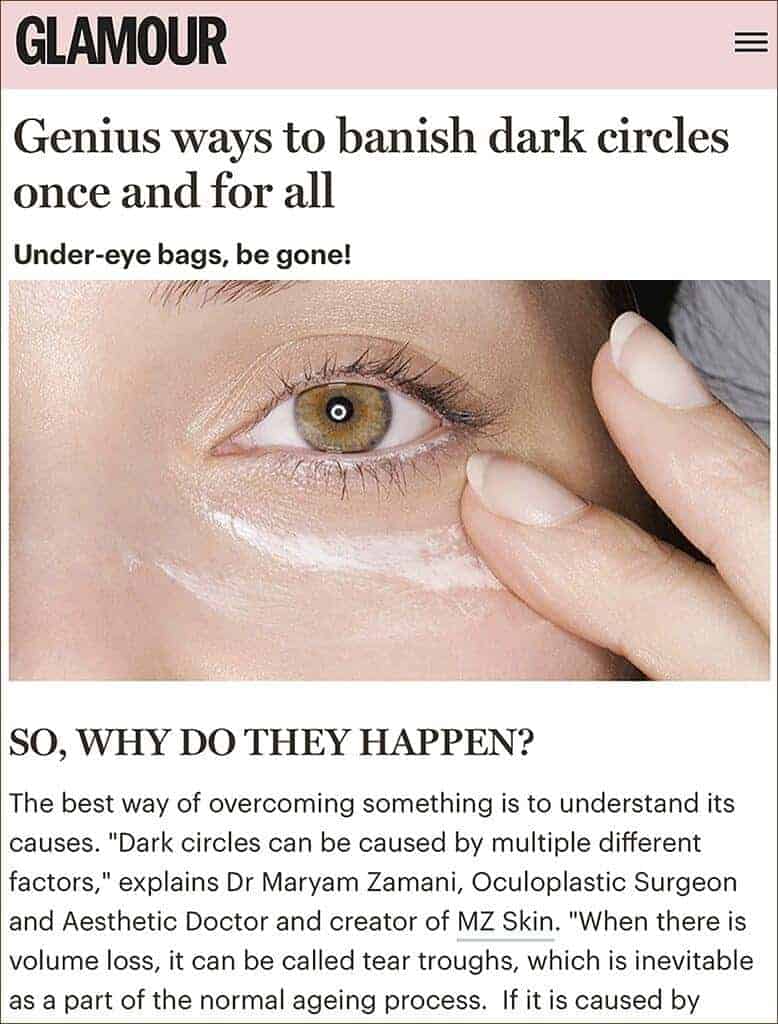 MZ Skin Founder Discusses Dark Circles as Featured in Glamour Magazine