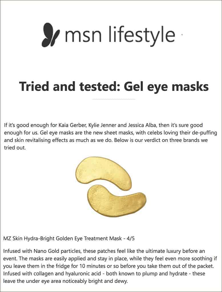 MSN Lifestyle selects MZ skin as an efficacious eye mask