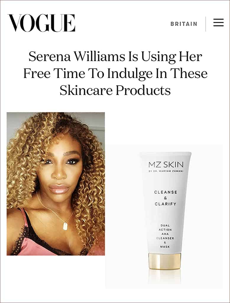 Vogue features Serena Williams favourite cleanser
